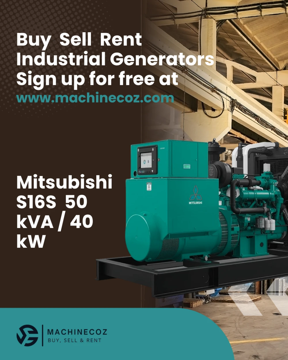 🔵 Buy | Sell | Rent ⚙️ Mitsubishi S16S – 50 kVA / 40 kW Generator